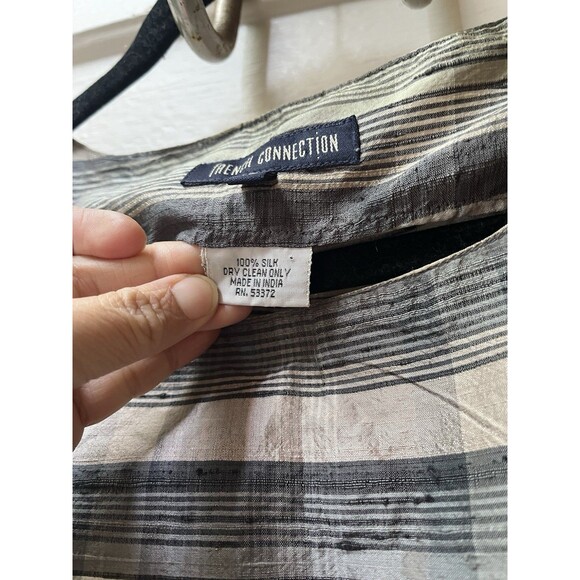 Vtg French Connection Top 12 Silk Striped Earthy Sleeveless Boho Celestial Earth - Picture 3 of 7